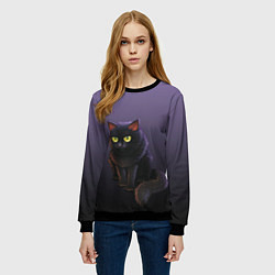Свитшот женский Черный кот на фиолетовом, цвет: 3D-черный — фото 2