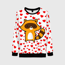 Свитшот женский Енот в сердечках, цвет: 3D-черный