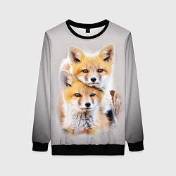 Свитшот женский Лисята, цвет: 3D-черный