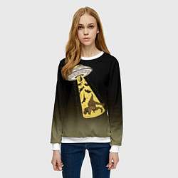 Свитшот женский НЛО похищает динозавров, цвет: 3D-белый — фото 2