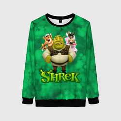 Свитшот женский Шрек, Осел, Пиннокио и свин, цвет: 3D-черный