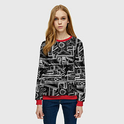 Свитшот женский Белые абстрактные линии, цвет: 3D-красный — фото 2