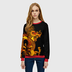 Свитшот женский Золотой китайский дракон, цвет: 3D-красный — фото 2