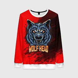 Свитшот женский Wolf head, цвет: 3D-белый