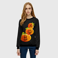 Свитшот женский Хэллоуин смешные тыквы, цвет: 3D-черный — фото 2