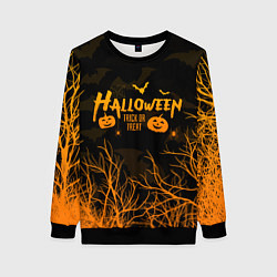 Свитшот женский HALLOWEEN FOREST BATS ЛЕТУЧИЕ МЫШИ В ЛЕСУ ХЕЛЛОУИН, цвет: 3D-черный