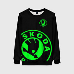 Свитшот женский SKODA GREEN LOGO BLACK STYLE, цвет: 3D-черный