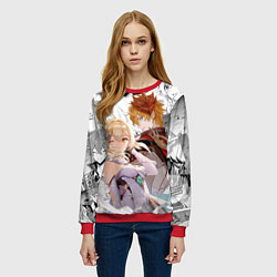 Свитшот женский Люмин и Тарталья на фоне манги, цвет: 3D-красный — фото 2