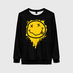 Свитшот женский NIRVANA LOGO SMILE, БРЫЗГИ КРАСОК, цвет: 3D-черный