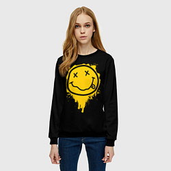 Свитшот женский NIRVANA LOGO SMILE, БРЫЗГИ КРАСОК, цвет: 3D-черный — фото 2