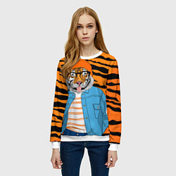 Свитшот женский Тигр фурри на стиле, цвет: 3D-белый — фото 2