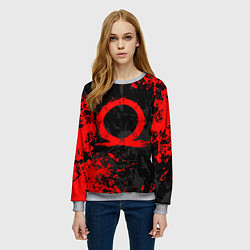 Свитшот женский GOD OF WAR LOGO RED, БРЫЗГИ КРАСОК, цвет: 3D-меланж — фото 2