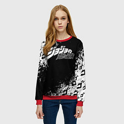 Свитшот женский JOJOS BIZARRE ADVENTURE БРЫЗГИ КРАСОК СИМВОЛЫ, цвет: 3D-красный — фото 2