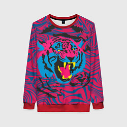 Свитшот женский Тигр красочный, цвет: 3D-красный