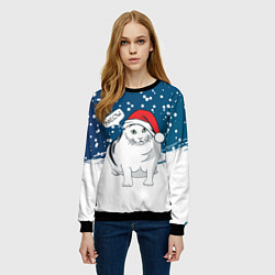 Свитшот женский НОВОГОДНИЙ КОТ БЕНДЕР МЕМ, цвет: 3D-черный — фото 2