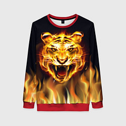 Свитшот женский Тигр В Пламени, цвет: 3D-красный