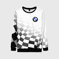 Свитшот женский BMW, БМВ СПОРТ, ФИНИШНЫЙ ФЛАГ, цвет: 3D-черный