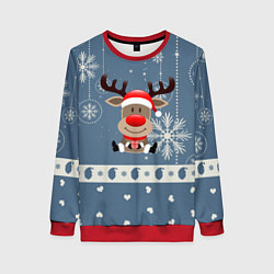 Свитшот женский New Years Deer, цвет: 3D-красный