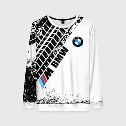 Свитшот женский BMW следы шин, цвет: 3D-белый
