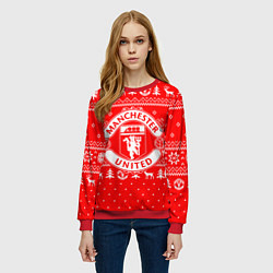 Свитшот женский FC Manchester United: Новогодний узор, цвет: 3D-красный — фото 2