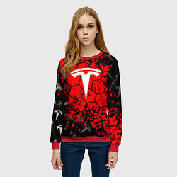 Свитшот женский Tesla Logo соты, цвет: 3D-красный — фото 2