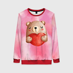 Свитшот женский Медвежонок с сердечком День влюбленных, цвет: 3D-красный