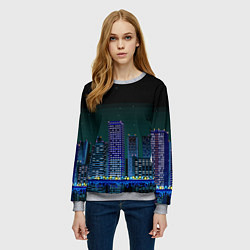 Свитшот женский Пиксельный ретро город, цвет: 3D-меланж — фото 2