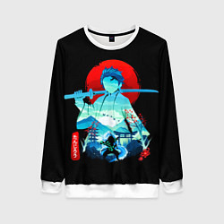 Свитшот женский Танджиро Комадо Силуэт Клинок рассекающий демонов, цвет: 3D-белый