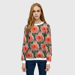 Свитшот женский Нежные розы паттерн, цвет: 3D-белый — фото 2