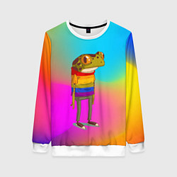 Свитшот женский Радужная лягушка Rainbow Frog, цвет: 3D-белый