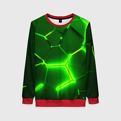 Женский свитшот 3D ПЛИТЫ НЕОН NEON GREEN HEXAGON РАЗЛОМ