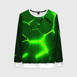 Женский свитшот 3D ПЛИТЫ НЕОН NEON GREEN HEXAGON РАЗЛОМ