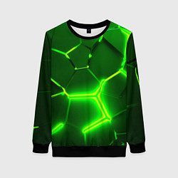Свитшот женский 3D ПЛИТЫ НЕОН NEON GREEN HEXAGON РАЗЛОМ, цвет: 3D-черный