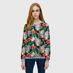 Свитшот женский Леопарды в цветах, цвет: 3D-меланж — фото 2
