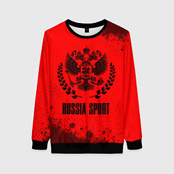 Свитшот женский RUSSIA - ГЕРБ Russia Sport Брызги, цвет: 3D-черный