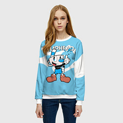Свитшот женский Cuphead синяя чашечка, цвет: 3D-белый — фото 2