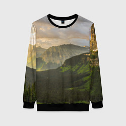 Свитшот женский Горы, лес, небо, цвет: 3D-черный