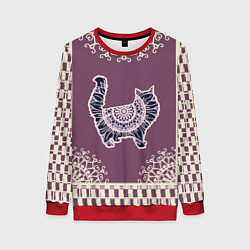 Свитшот женский КРУЖЕВНАЯ 3D МАНДАЛА С КОТОМ, цвет: 3D-красный