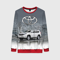 Свитшот женский Toyota Land Cruiser на фоне скалы, цвет: 3D-красный