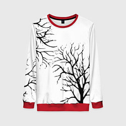 Свитшот женский Черные ветки деревьев на белом фоне, цвет: 3D-красный