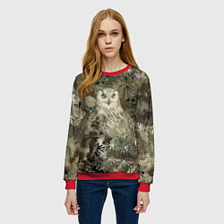 Свитшот женский Сова на абстрактном коричневом фоне, цвет: 3D-красный — фото 2