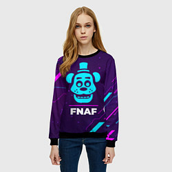 Свитшот женский Символ FNAF в неоновых цветах на темном фоне, цвет: 3D-черный — фото 2