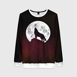 Свитшот женский Волк и луна Wolf and moon, цвет: 3D-белый