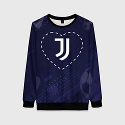 Свитшот женский Лого Juventus в сердечке на фоне мячей, цвет: 3D-черный