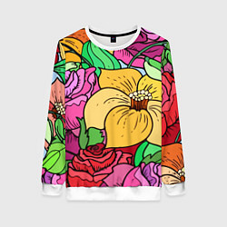 Свитшот женский Красочные летние цветы Fashion trend, цвет: 3D-белый