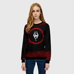Свитшот женский Символ Skyrim и краска вокруг на темном фоне, цвет: 3D-черный — фото 2