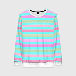 Свитшот женский Pink turquoise stripes horizontal Полосатый узор, цвет: 3D-белый