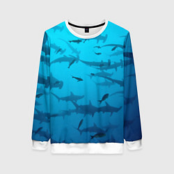 Свитшот женский Акулы - океан, цвет: 3D-белый