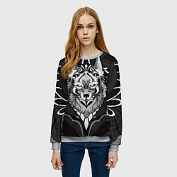 Свитшот женский Черно-белый волк, цвет: 3D-меланж — фото 2
