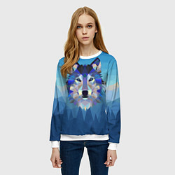 Свитшот женский Лоу Поли Волк Арт, цвет: 3D-белый — фото 2